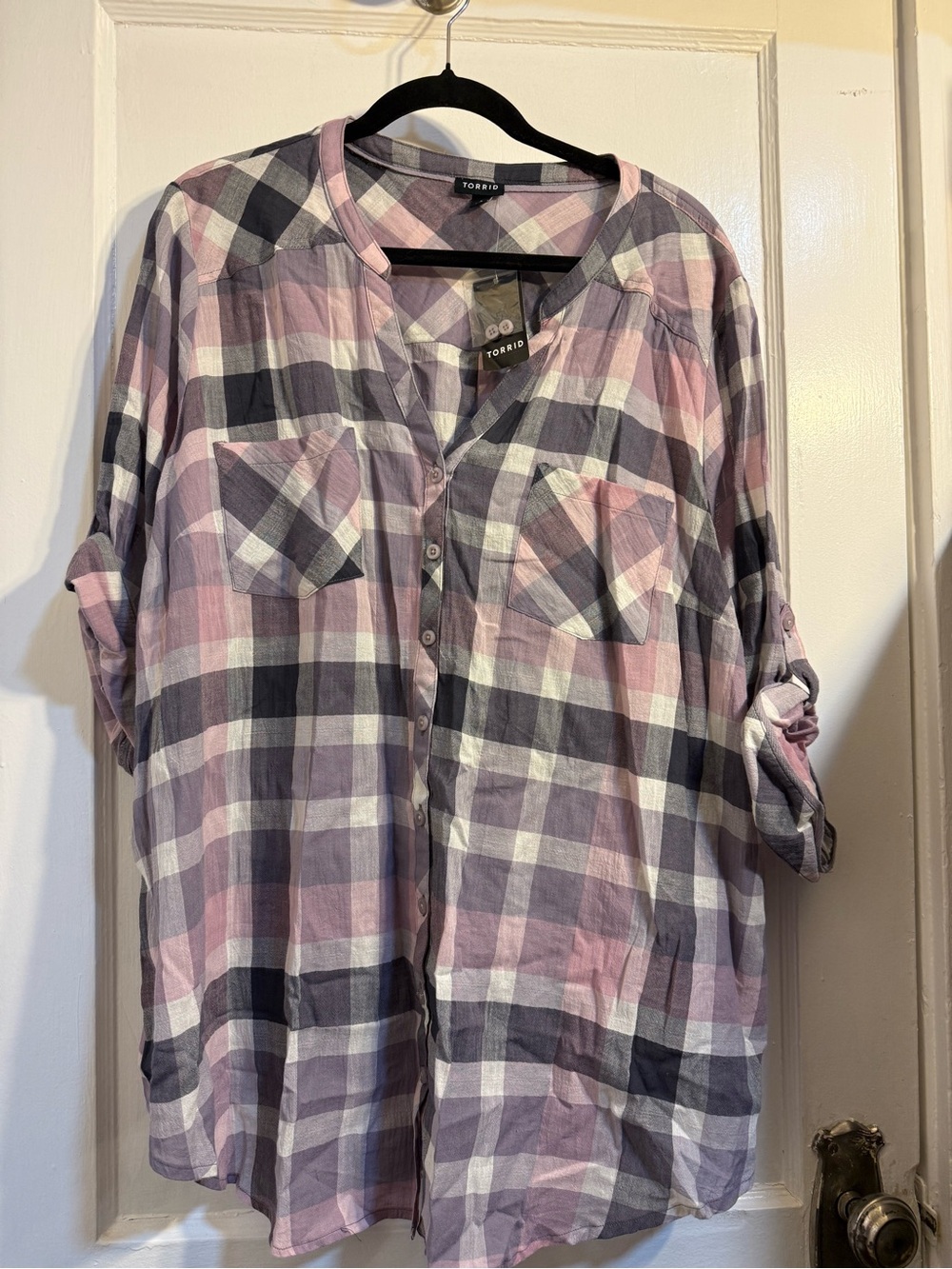 torrid Pink and Gray Plaid Button-Down Shirt